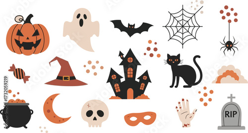Spooky Halloween Icons and Elements Collection for Festive Decorations and Designs