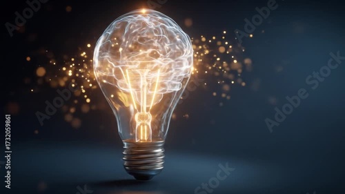 Illuminated brain inside light bulb concept for creative ideas and solutions