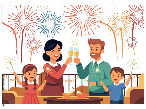 illustration of a family celebrating New Year