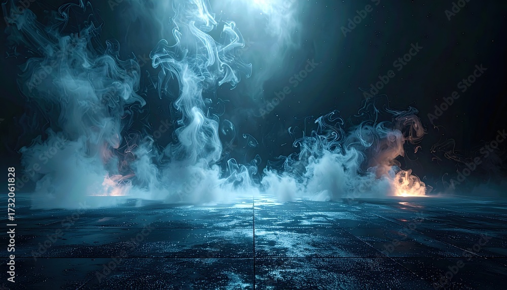 Obraz premium Dark, smoky, illuminated floor