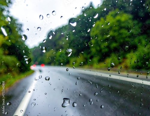 Rainy day view through a car window