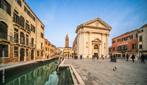 Venice's Campo San Barnaba showcasing a neoclassical church and canal