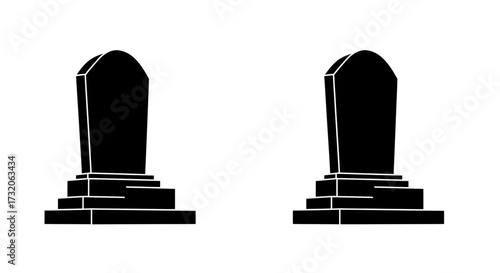 Two black silhouette gravestones with rounded tops and stepped bases, isolated on a white background.