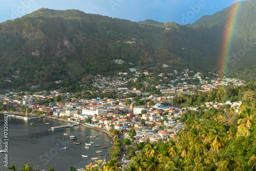 Wallpaper Mural view with rainbow at village of Soufrière at the west coast of St. Lucia Torontodigital.ca
