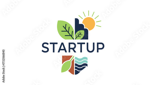 A stylized logo featuring the word "STARTUP" with an emblem above and below, symbolizing growth, nature, and innovation.