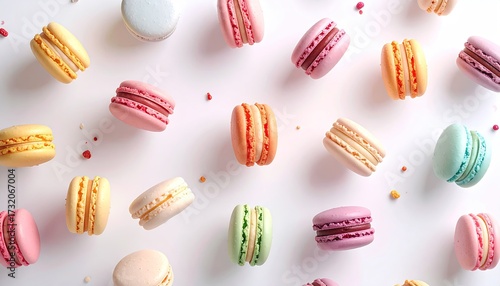 Wallpaper Mural Colorful macarons scattered on white background (2) Torontodigital.ca