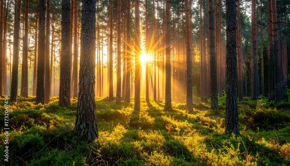 Fototapeta premium Sunbeams forest mystic mood