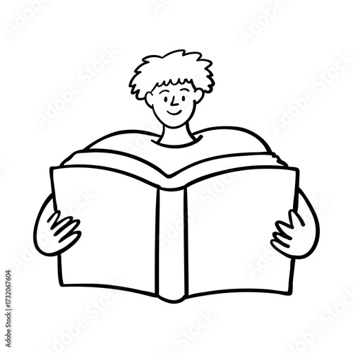 Young Person Reading a Book. Learning and Education. Hand drawn people illustration.