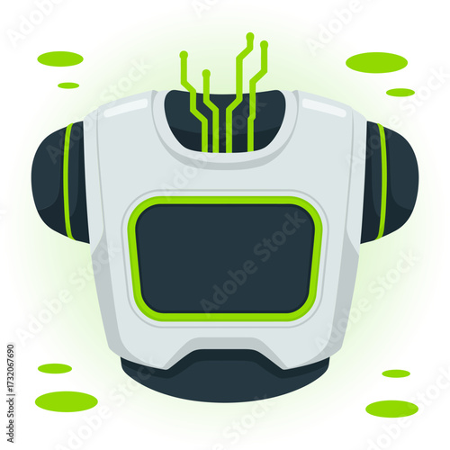 futuristic robot chest, neon interface display, ai technology concept, cyber armor suit, advanced robotics, gaming mascot, vector illustration
