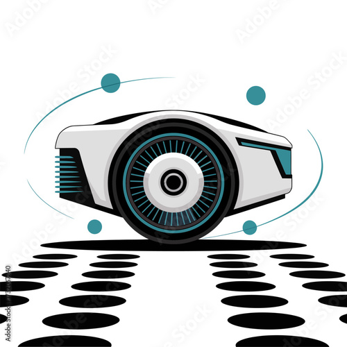 futuristic electric car, aerodynamic wheel detail, mobility innovation, concept automobile, speed platform, modern transport, vector illustration