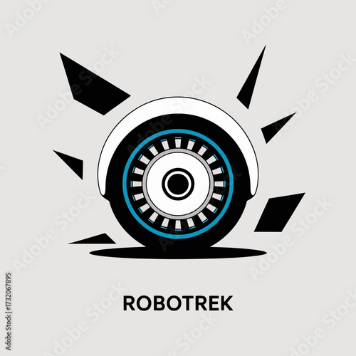 robotic wheel mascot, angular shards, sci fi vehicle emblem, autonomous robotics theme, futuristic engineering logo, bold vector art