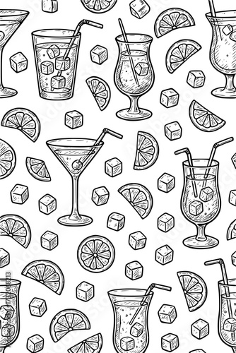 Pattern with lemonade, ice and lemon pieces