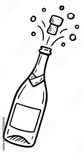 Exploding champagne bottle with splashes