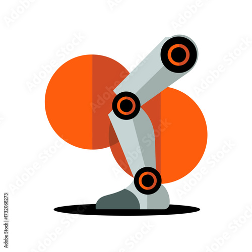 robotic arm mechanism, articulated joints and base, factory automation equipment, engineering concept graphic, bold geometric forms, vector illustration