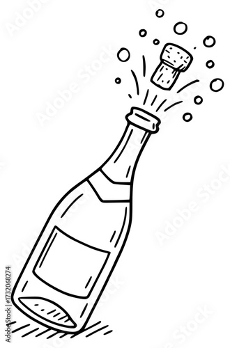 A bottle of champagne bursts and the cork flies out
