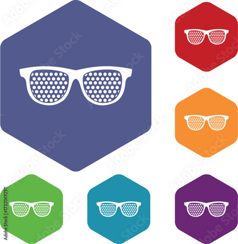 Black pinhole glasses icons set