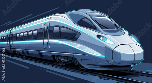 A captivating illustration of a streamlined high-speed train in rapid motion, embodying advanced technology, efficient transportation, and the future of sustainable travel