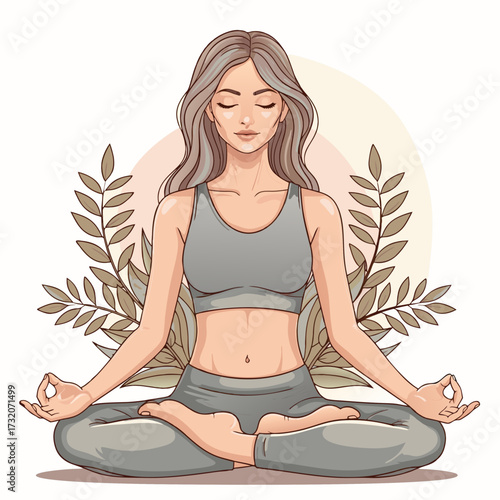 Serene Woman Meditating in Lotus Pose Surrounded by Gentle Foliage, Embracing Inner Peace and Mindfulness for Holistic Well-being