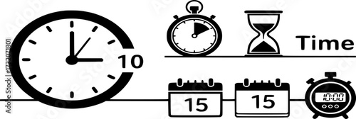 Time and clock icon set, calendar, timer icon illustration