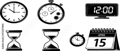 Time and clock icon set, calendar, timer icon illustration