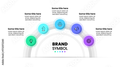 Infographic template. Semicircle with line and 5 icons