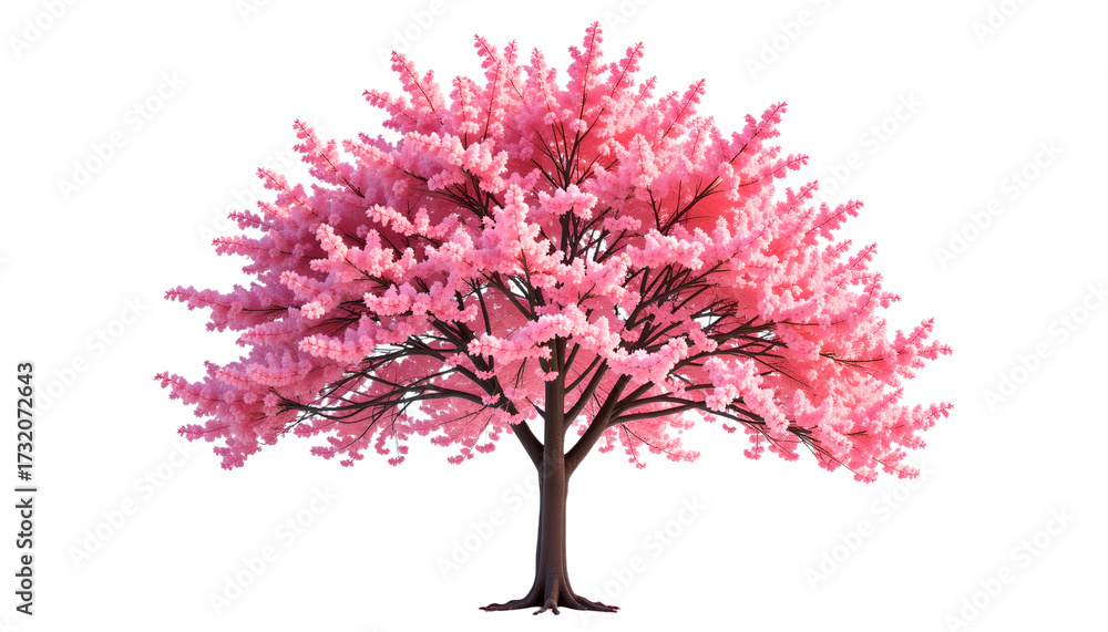 Obraz premium A vibrant cherry blossom tree displays its beautiful pink flowers. Its branches reach towards the sky, creating a stunning visual spectacle.
