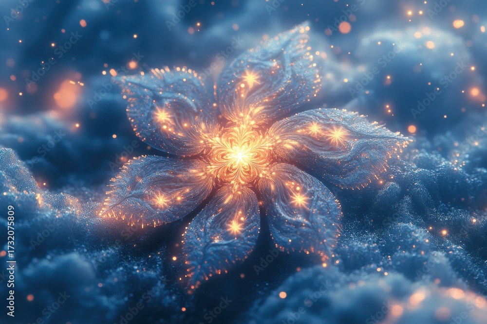 Fototapeta premium Snowflake flower blooming in the sky.