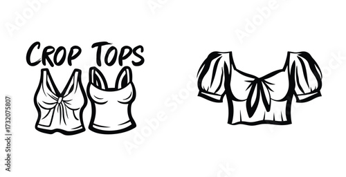 Line art fashion sketch illustration of crop tops black silhouette style vector art design