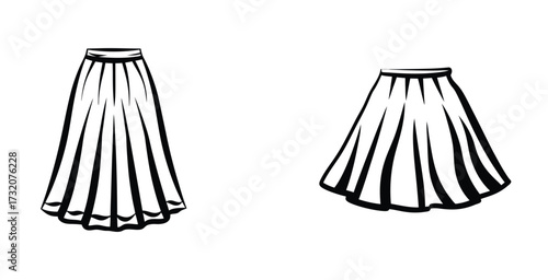 Line art fashion sketch of a pleated skirt black silhouette style vector art design