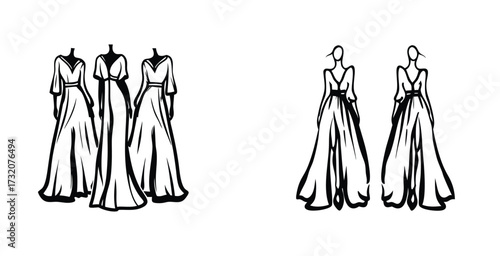 Minimalist line art elegant fashion sketch of a fashion doll black silhouette style vector art design