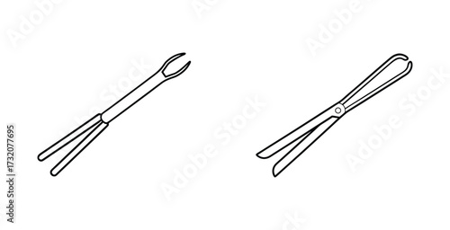 Minimalist line art illustration of kitchen tongs simple lines and elegant geometric form vector art design