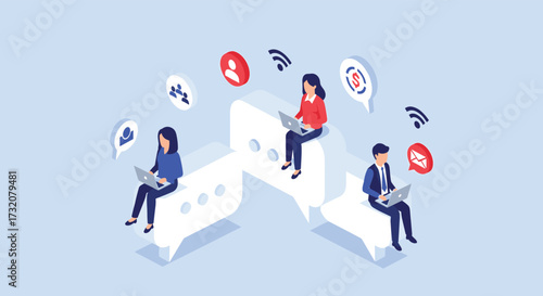 People engaging in online communication and social media interactions on digital platforms.