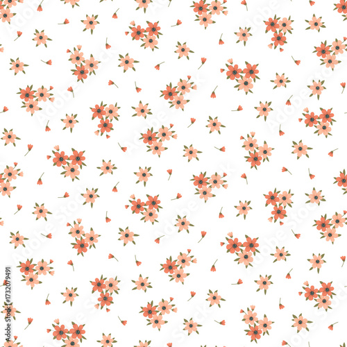 Vector seamless pattern. Pretty pattern in small flower. Small pink and blue flowers. White background. Ditsy floral background. The elegant the template for fashion prints