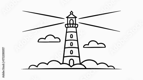 Iconic lighthouse guiding ships safely to shore with powerful beams illuminating the sea and sky