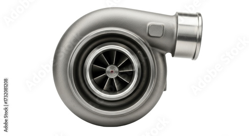 Photos Isolated silver turbocharger engine component for motorsport enhancement, speed