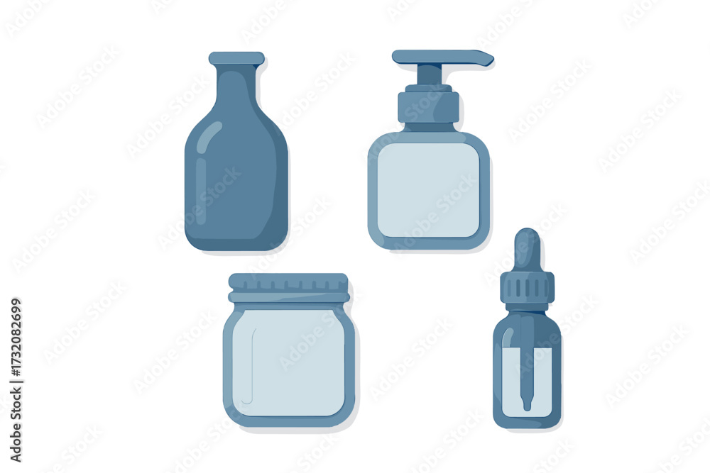 Obraz premium Minimalist set of cosmetic and pharmaceutical product containers for beauty and healthcare industry, clean and modern design for branding and packaging