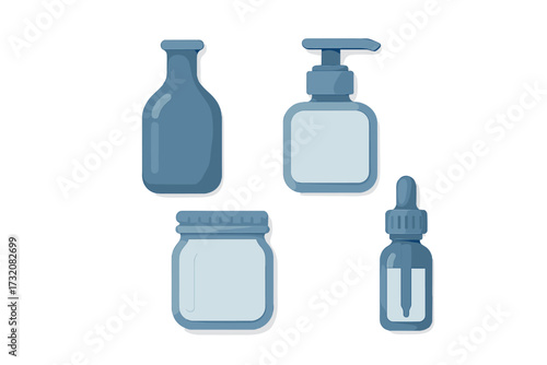 Minimalist set of cosmetic and pharmaceutical product containers for beauty and healthcare industry, clean and modern design for branding and packaging