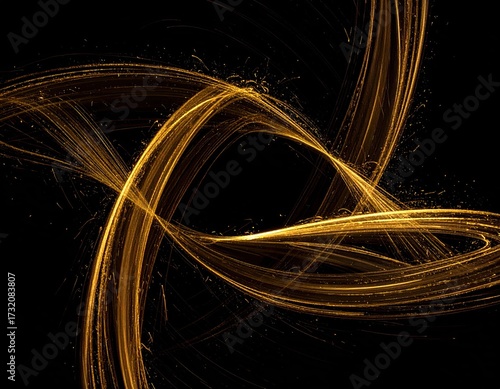 Golden swirling lines on black background
