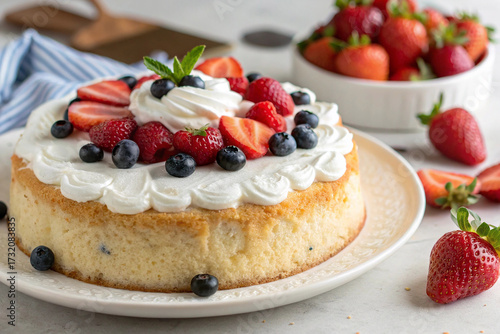 Wallpaper Mural Homemade Sponge Cake Topped with Whipped Cream and Fresh Mixed Berries Torontodigital.ca