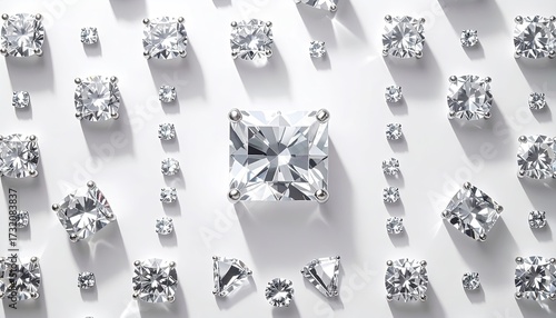 Diamond jewels arranged on white surface