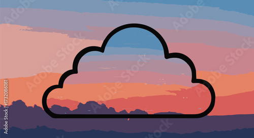 Cloud Silhouette Against a Sunset Sky Symbolizing Data Storage and Connectivity
