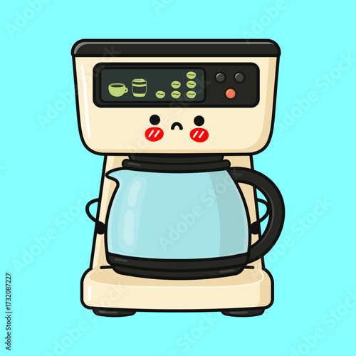Cute coffee maker character feeling grumpy