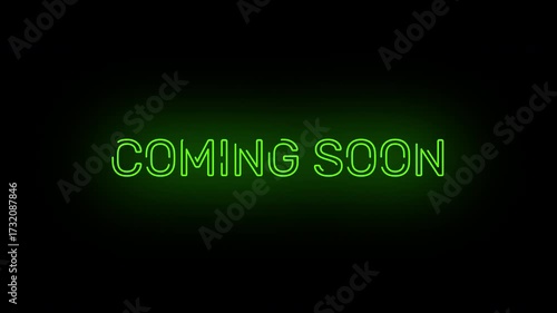 Animated COMING SOON text with running outline letters, dynamic glowing typography style, vibrant motion design effect on dark background.