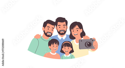 Cute Character Family Travel A Vector Illustration of a Happy Family Taking a Selfie