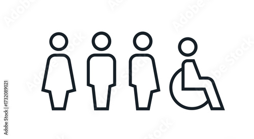 All gender restroom sign. Toilet line icon, linear style vector pictogram. WC gender symbol.
