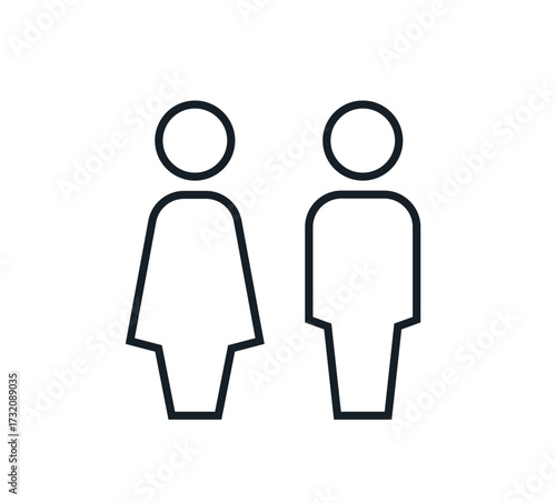 Gender icon. Man and Woman icon isolated minimal design. Toilet line icon, outline vector sign, linear style pictogram isolated on white. WC symbol, vector logo illustration.