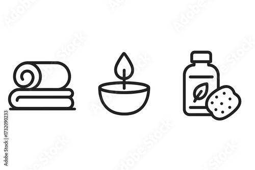 Spa icons set for wellness and beauty concepts. Minimalist line art collection for graphic design. Vector symbols for self-care, relaxation, massage, therapy, and cosmetics.