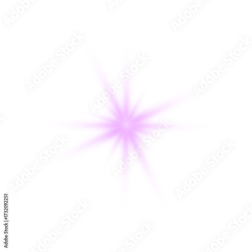 Shiny star with purple flare and cosmic spark, space light effect. Vector illustration.