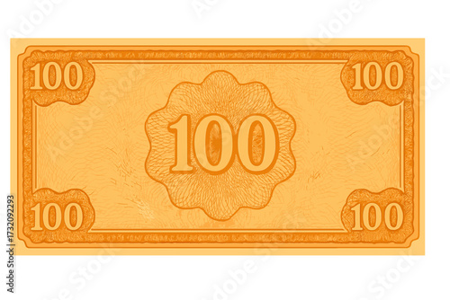 Voucher template banknote 100 with guilloche pattern. Secure background for gift card, coupon, certificate, diploma, currency, or award. Money design with border and watermark.