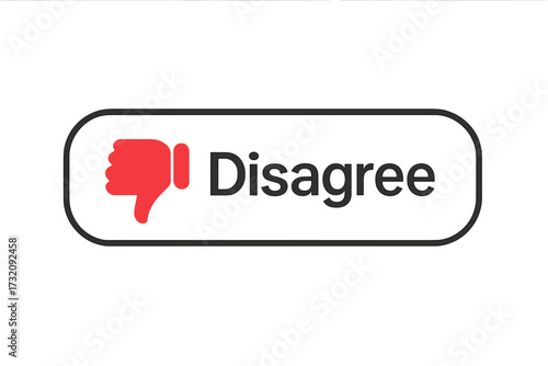Disagree web button with red thumbs down icon. UI element for user interface design. Concept of negative feedback, rejection, dislike, and disapproval. No vote button vector.